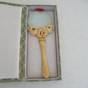 Vintage Magnifier with Carved Bone Handler, From China in original Gift Box
